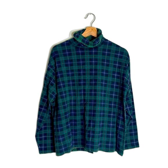 L.L. bean green plaid pullover long sleeves top ladies size large turtle neck - Picture 1 of 8